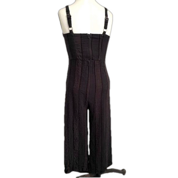 Black Striped Linen Cotton Cropped Wide Straight Leg Dungarees / Overalls - S - Picture 8 of 9